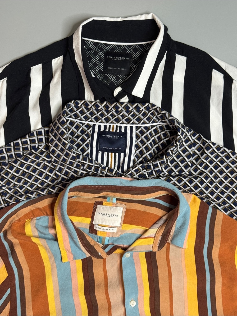 Denim & Flower Black, White and Multicolor Patterned Button-Up Trio Viscose